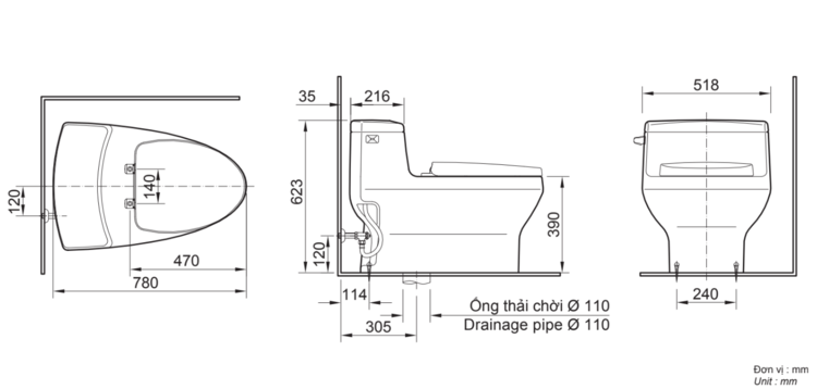 Bản vẽ kỹ thuật bồn cầu Inax AC-4005VN