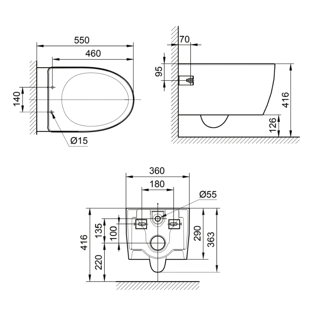 Bản vẽ kỹ thuật bồn cầu INAX AC-952VN hỗ trợ kiểm tra kích thước và vị trí lắp đặt Bản vẽ kỹ thuật bồn cầu treo tường INAX AC-952VN