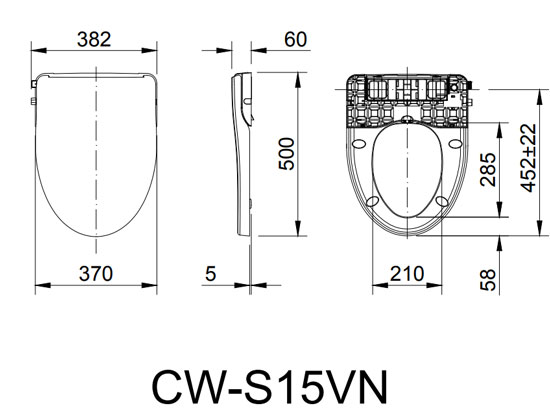 Bản vẽ kỹ thuật nắp rửa cơ INAX CW-S15VN hỗ trợ kiểm tra kích thước và vị trí lắp đặt Bản vẽ kỹ thuật nắp rửa cơ INAX CW-S15VN dùng cho bồn cầu C-306PT