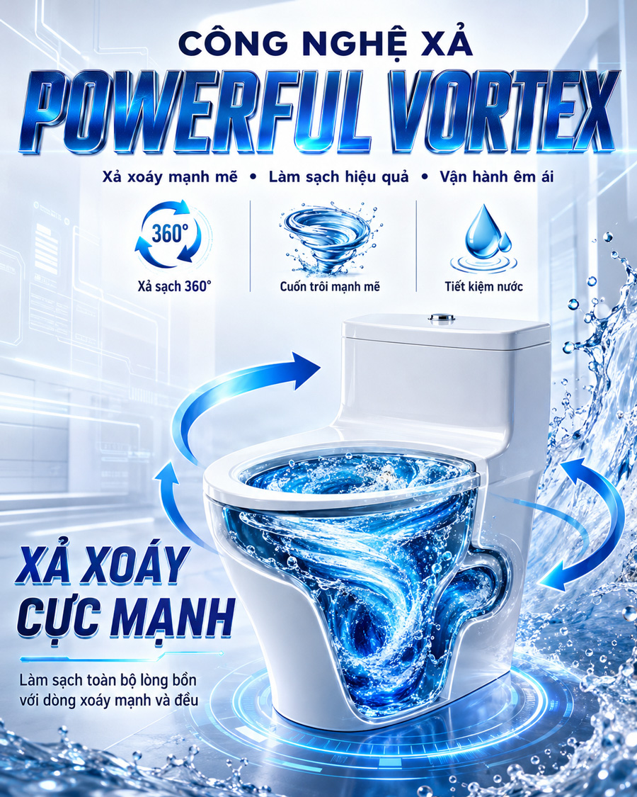 Powerful Vortex hỗ trợ xả mạnh với lượng nước 4.5L