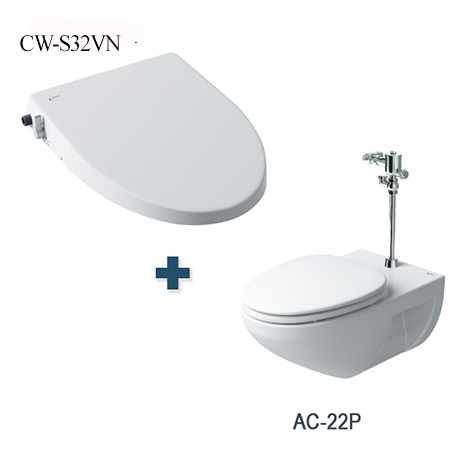 Bồn cầu treo tường Inax AC-22P+CW-S32VN thiết kế gọn sàn và dễ vệ sinh Bồn cầu treo tường Inax AC-22P kết hợp nắp rửa cơ CW-S32VN