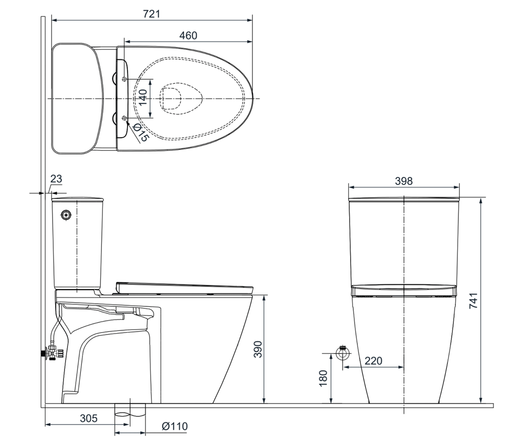 Bản vẽ kỹ thuật bồn cầu INAX ACT-602VN trong combo INAX IN397