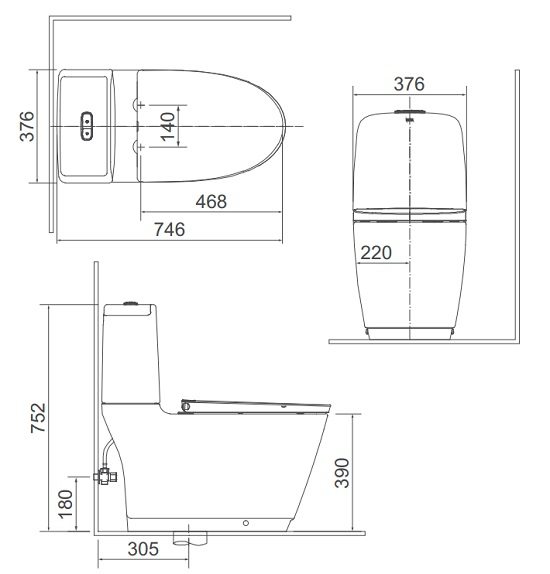 Bản vẽ kỹ thuật bồn cầu INAX AC-832+CW-H20VN hỗ trợ kiểm tra kích thước và tâm xả Bản vẽ kỹ thuật bồn cầu INAX AC-832+CW-H20VN