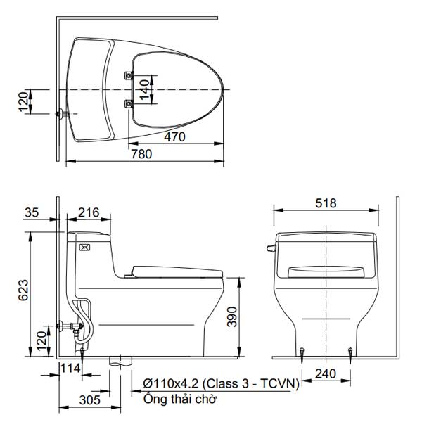 Bản vẽ kỹ thuật INAX AC-4005+CW-S15VN