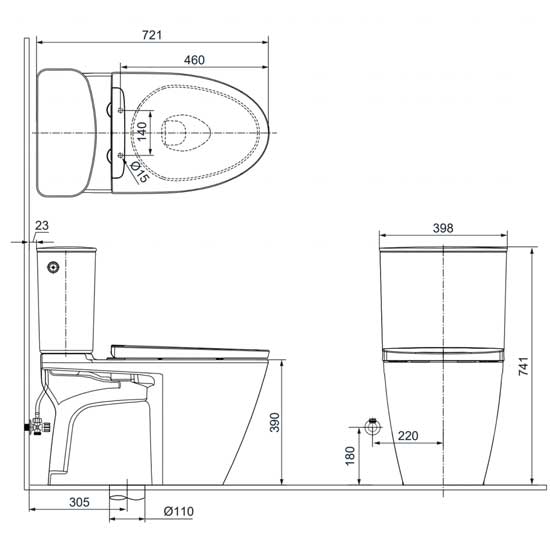 Bản vẽ kỹ thuật bồn cầu INAX ACT-602+CW-H20VN hỗ trợ kiểm tra kích thước và vị trí lắp đặt Bản vẽ kỹ thuật bồn cầu INAX ACT-602+CW-H20VN tâm xả 305mm