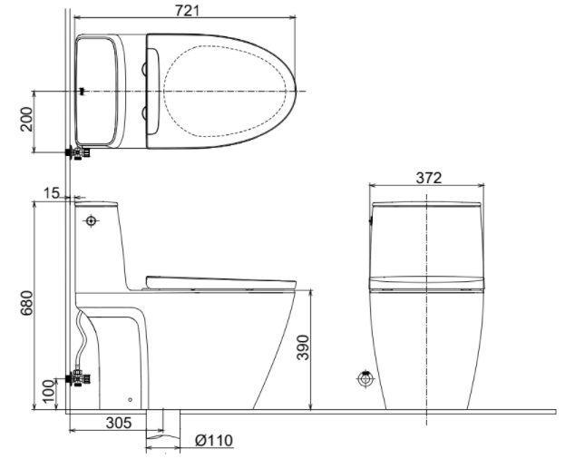Bản vẽ kỹ thuật bồn cầu INAX ACT-902+CW-H20VN hỗ trợ kiểm tra tâm xả và kích thước lắp đặt Bản vẽ kỹ thuật bồn cầu INAX ACT-902+CW-H20VN