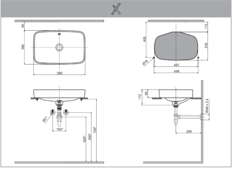 Bản vẽ kỹ thuật Chậu rửa mặt lavabo Inax AL-299V
