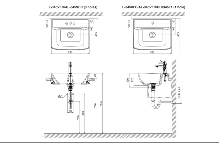 Bản vẽ kỹ thuật lavabo Inax AL-345VFC