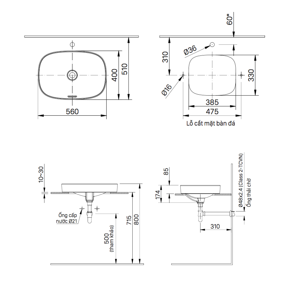 Bản vẽ kỹ thuật chậu rửa mặt lavabo Inax AL-642V