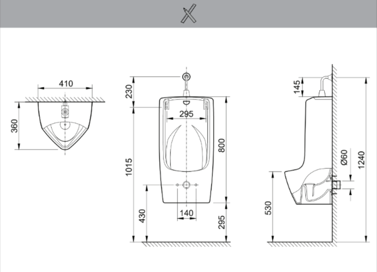Bản vẽ kỹ thuật bồn tiểu nam treo tường INAX AU-411V