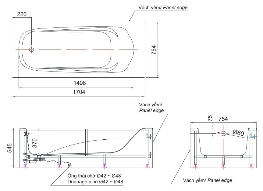Bản vẽ kỹ thuật bồn tắm áp tường INAX FBV-1702SR