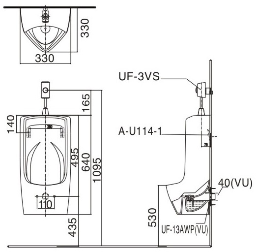 Bản vẽ kỹ thuật bồn tiểu nam Inax AU-431VR