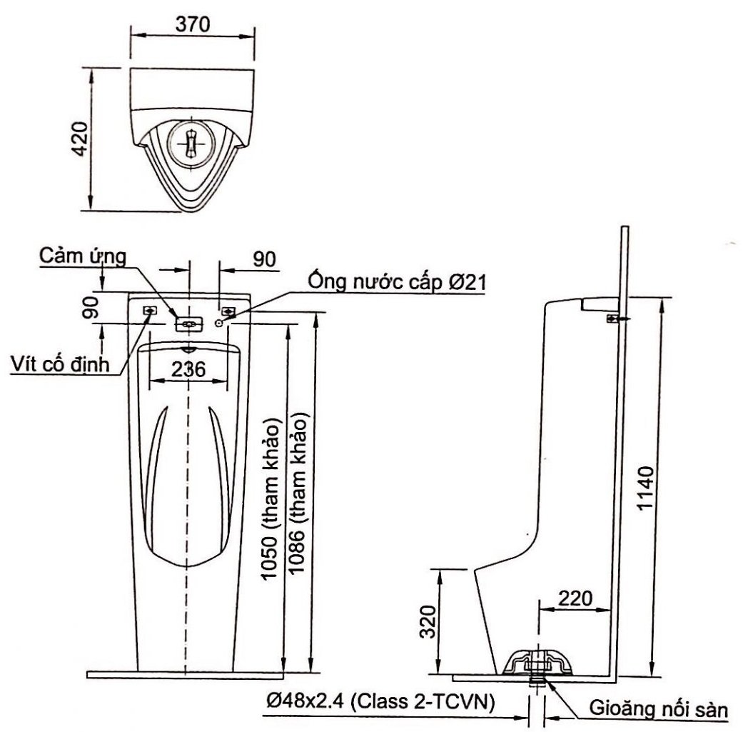 Bản vẽ kỹ thuật bồn tiểu nam cảm ứng INAX AFU-600VAC