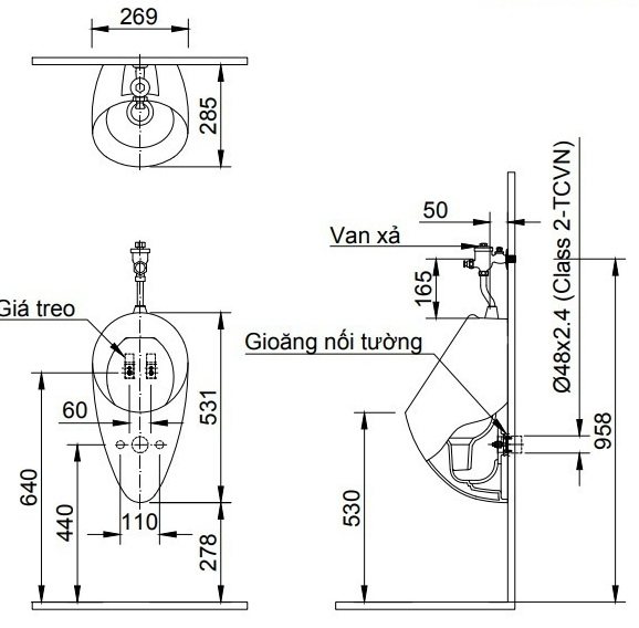Bản vẽ kỹ thuật bồn tiểu nam Inax U-117V