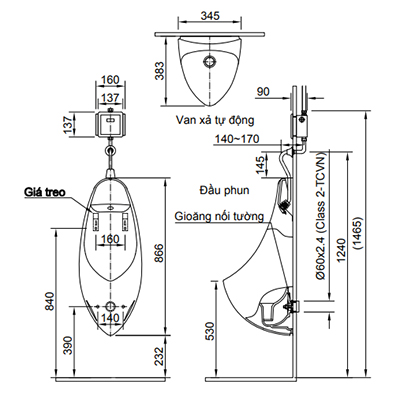 Bản vẽ kỹ thuật bồn tiểu nam Inax AU-417V