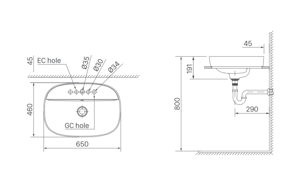 Bản vẽ kỹ thuật chậu lavabo INAX AL-652VFC