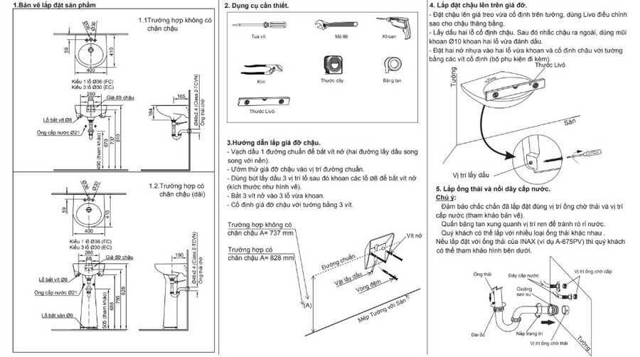 Bản vẽ kỹ thuật chậu lavabo INAX L-282V+L-284VD