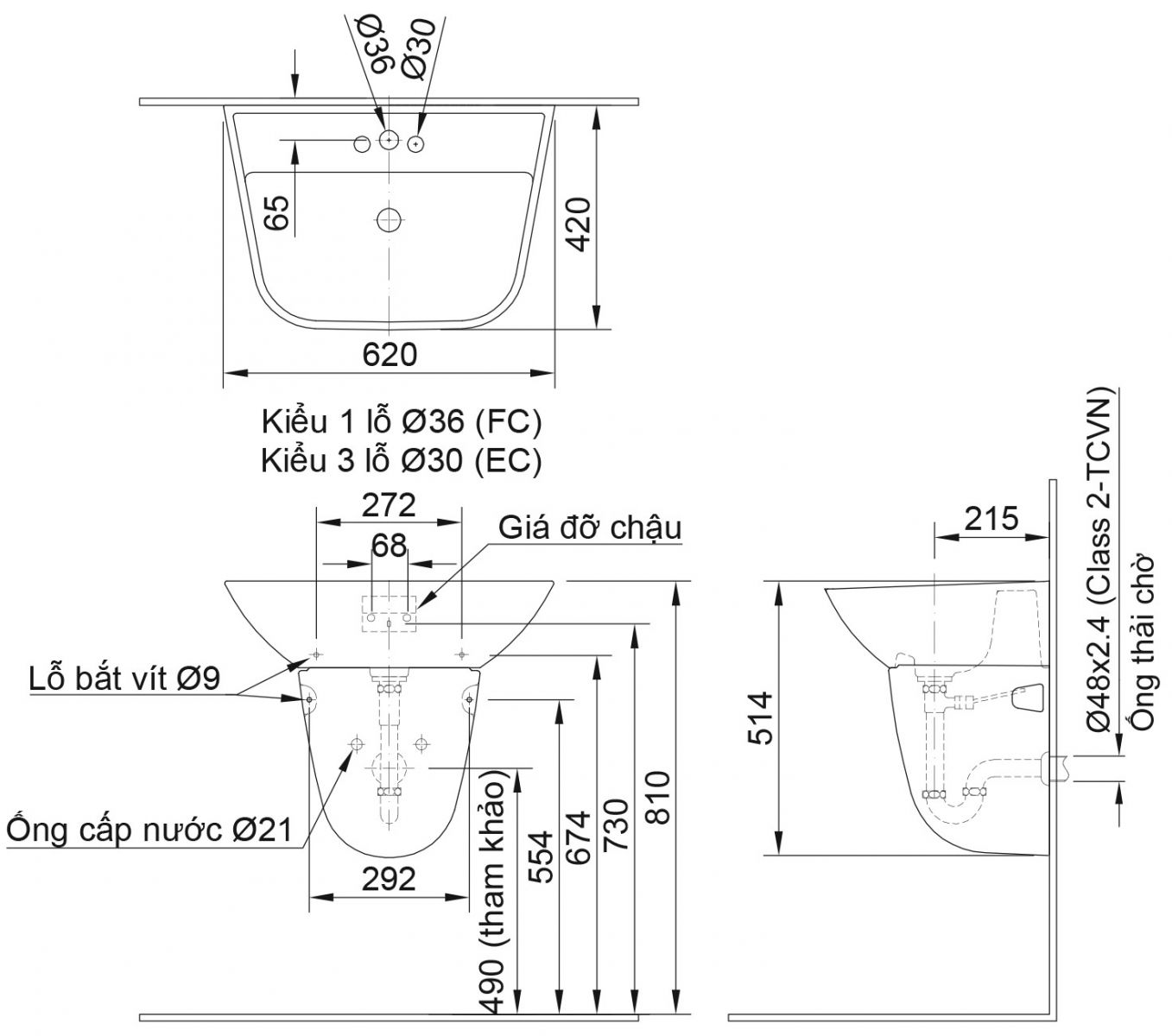 Bản vẽ kỹ thuật chậu lavabo INAX L-297VEC