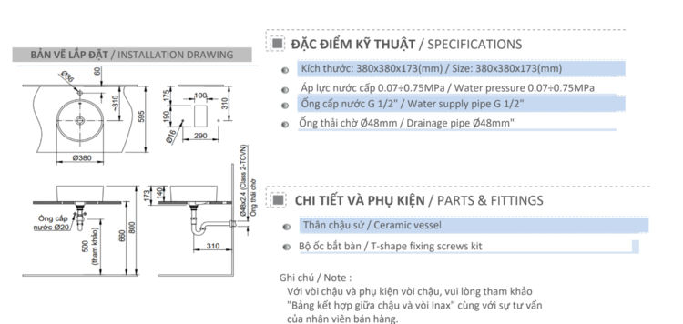 Bản vẽ kỹ thuật chậu rửa lavabo INAX AL-295V