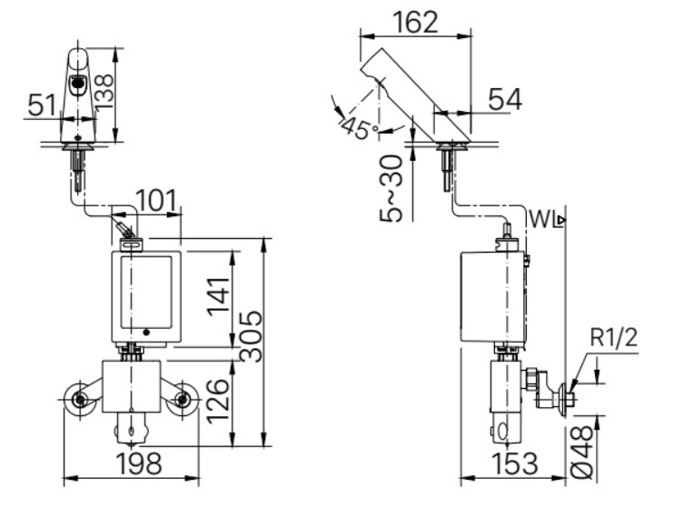 Bản vẽ kỹ thuật vòi rửa cảm ứng Inax AMV-300K