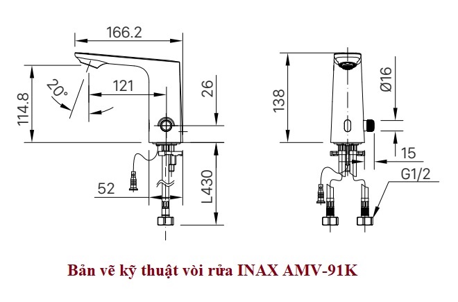Bản vẽ kỹ thuật vòi rửa cảm ứng Inax AMV-91K