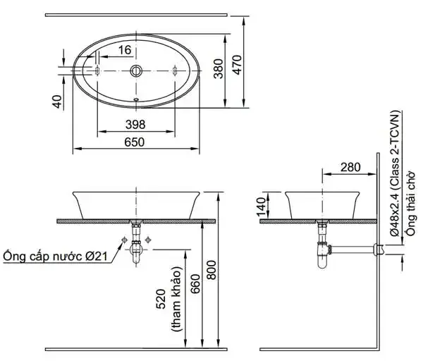 Bản vẽ kỹ thuật chậu rửa lavabo Inax L-300V