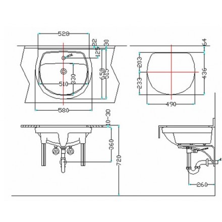 Bản vẽ kỹ thuật chậu rửa lavabo INAX AL-2094VFC/BW1