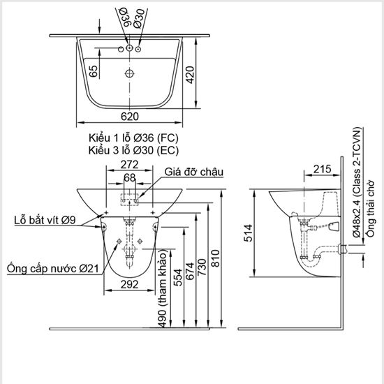 Bản vẽ kỹ thuật lavabo INAX L-297V