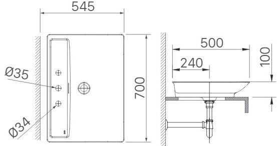 Bản vẽ kỹ thuật chậu lavabo INAX AL-S630VFC đặt bàn