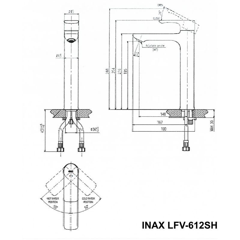 Bản vẽ kỹ thuật vòi chậu lavabo INAX LFV-612SH