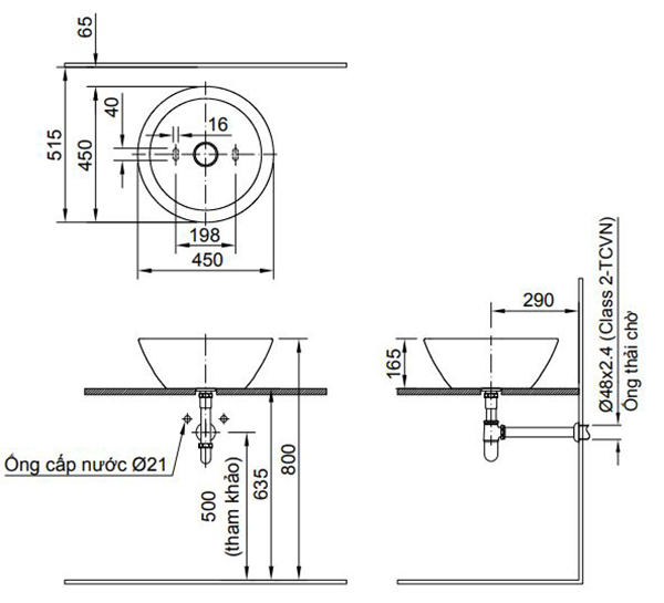 Bản vẽ kỹ thuật chậu rửa lavabo Inax AL-445V