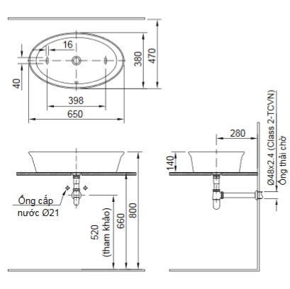 Bản vẽ kỹ thuật chậu rửa lavabo Inax AL-300V