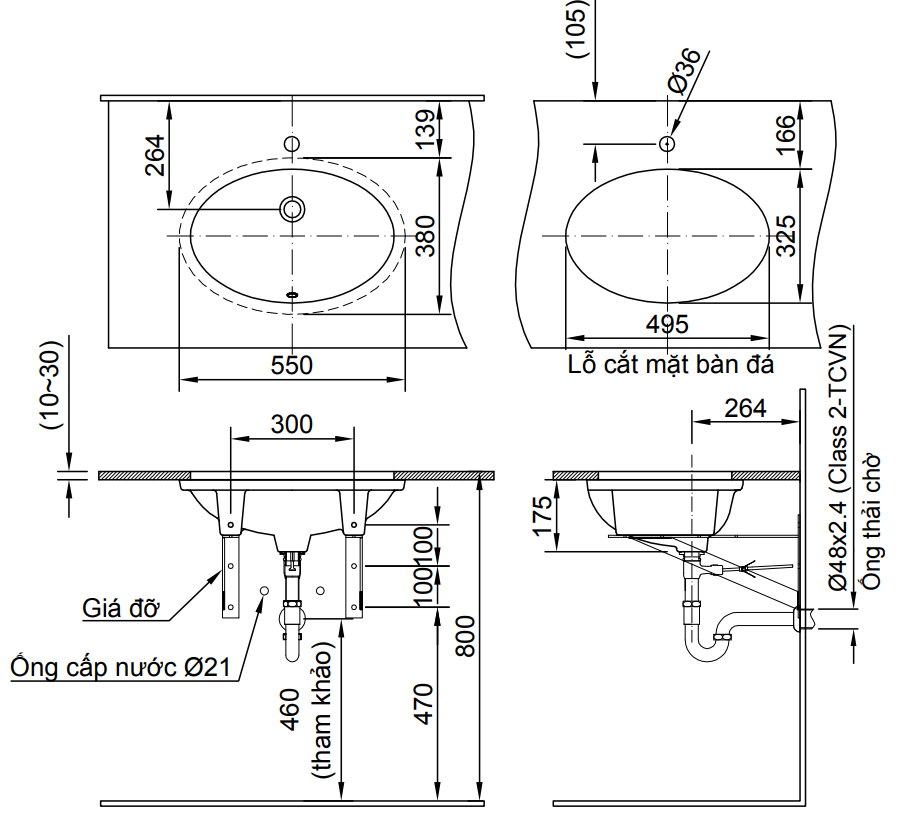 Bản vẽ kỹ thuật chậu lavabo âm bàn INAX AL-2216V