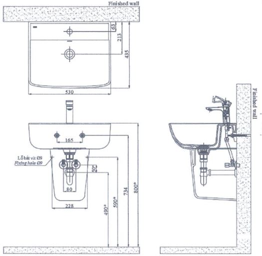 Bản vẽ kỹ thuật lavabo INAX AL-312V L-298VC