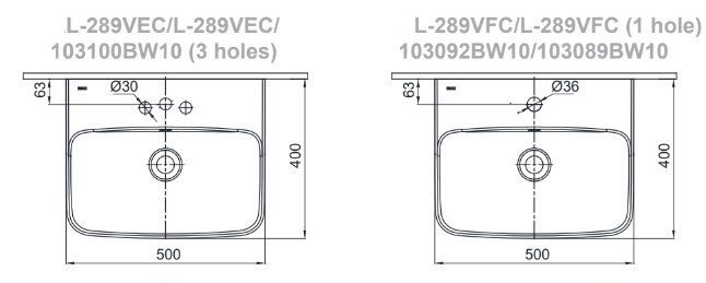 Bản vẽ kỹ thuật Chậu rửa lavabo INAX L-289V