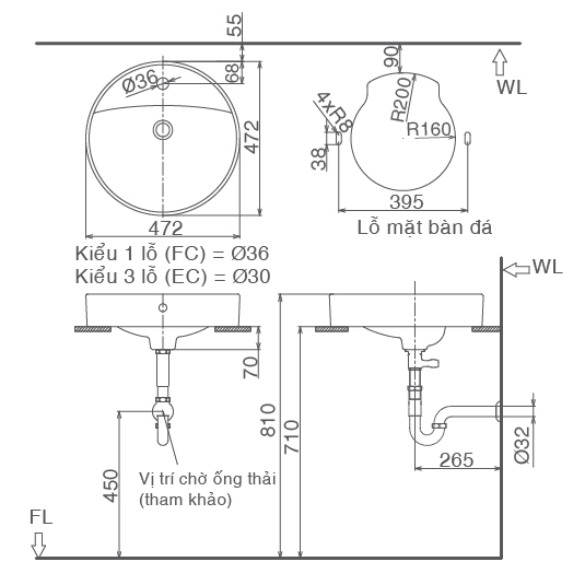 Bản vẽ kỹ thuật chậu rửa lavabo INAX AL-294VEC