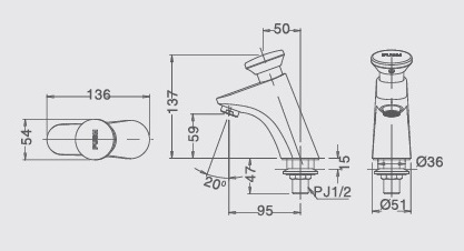 Bản vẽ kỹ thuật vòi bán tự động INAX LFV-P02B