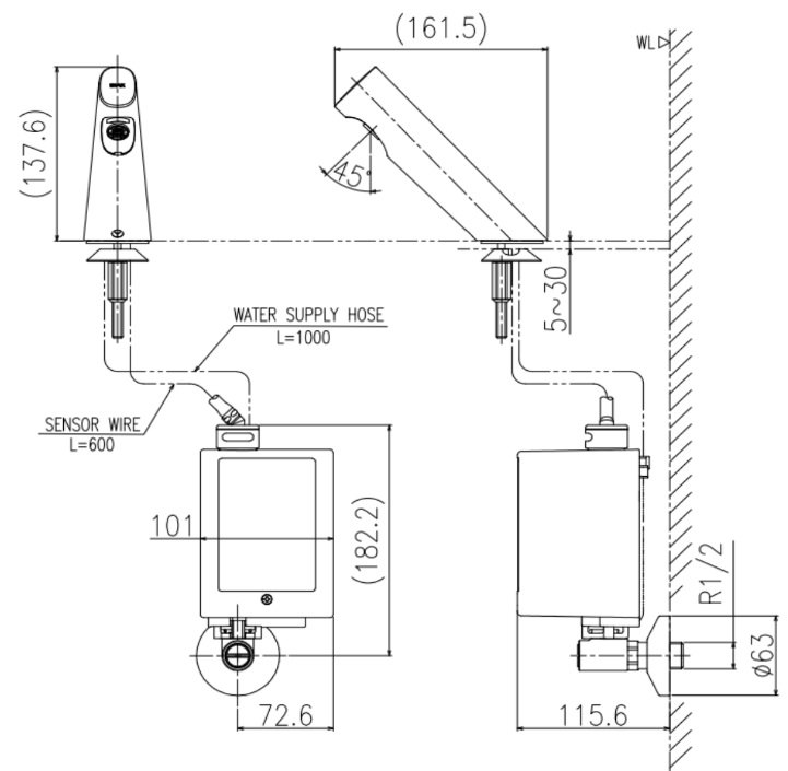 Bản vẽ kỹ thuật vòi cảm ứng INAX AMV-300