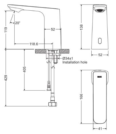 Bản vẽ kỹ thuật vòi rửa cảm ứng Inax AMV-91K