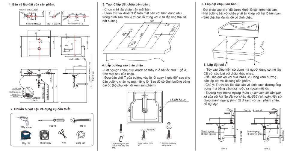 Bản vẽ kỹ thuật chậu rửa lavabo Inax AL-536VFC