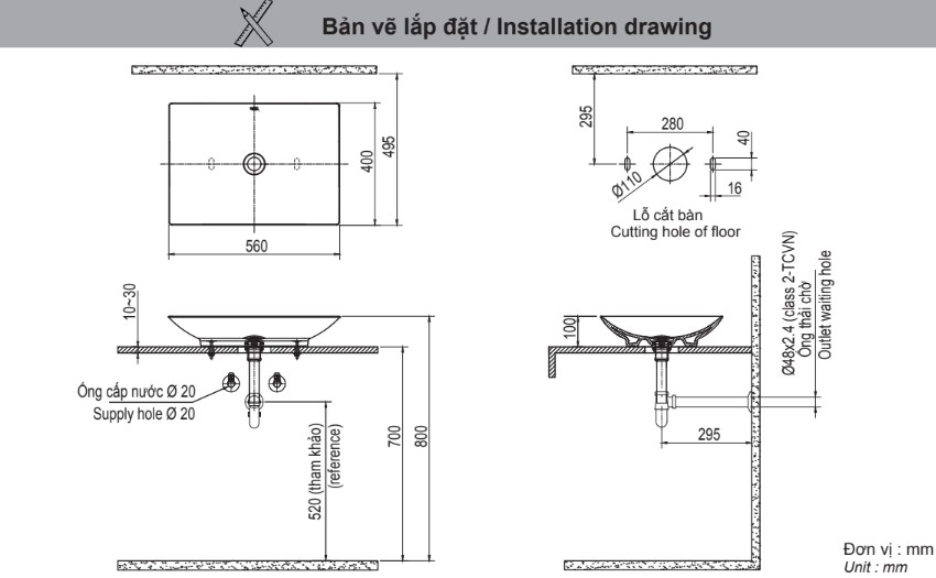 Bản vẽ kỹ thuật chậu rửa lavabo Inax AL-S610V