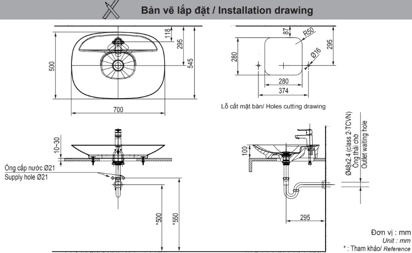Bản vẽ kỹ thuật chậu rửa lavabo Inax AL-S620V