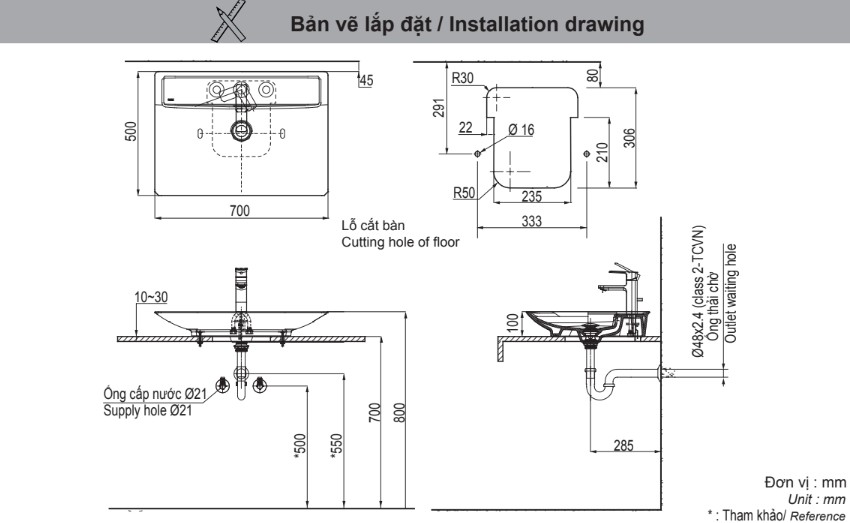 Bản vẽ kỹ thuật chậu lavabo INAX AL-S630VGC