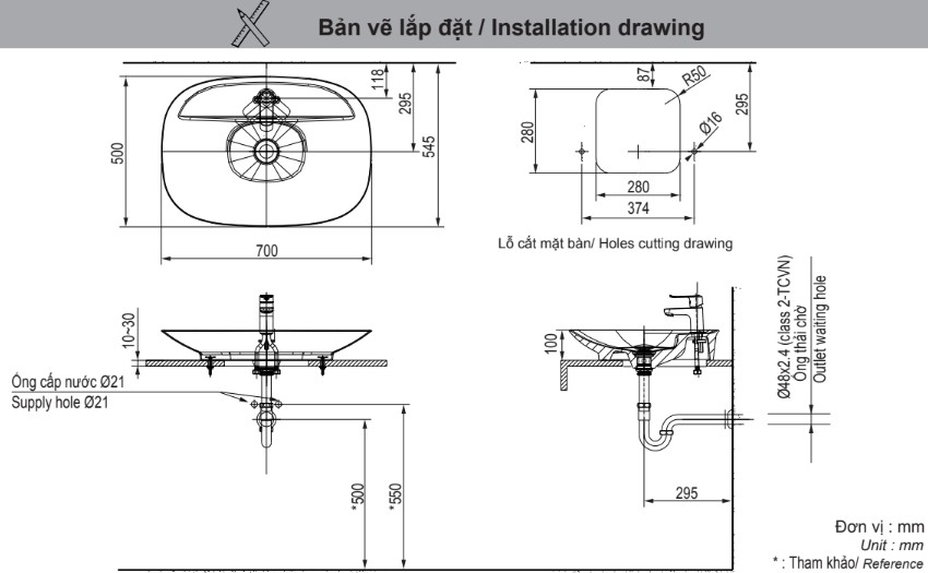 Bản vẽ kỹ thuật chậu rửa lavabo Inax AL-S640VFC