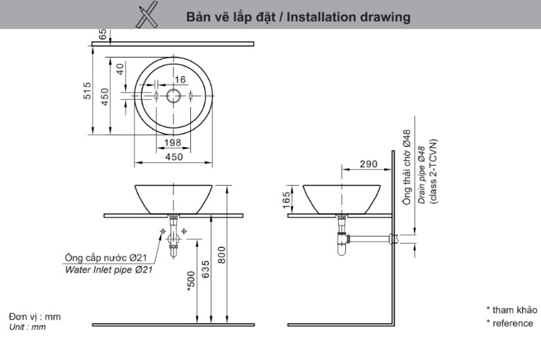 Bản vẽ kỹ thuật chậu lavabo INAX L-445V