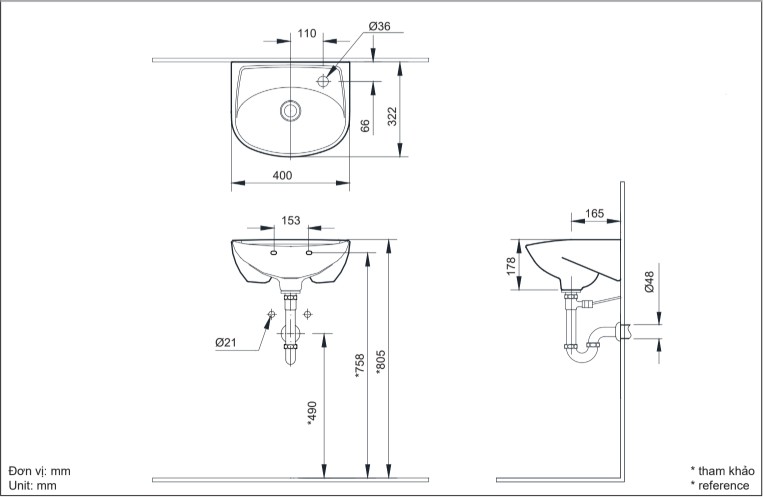 Bản vẽ kỹ thuật chậu rửa lavabo INAX L-280V