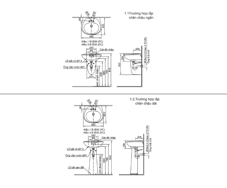 Bản vẽ kỹ thuật lavabo INAX L-284VFC
