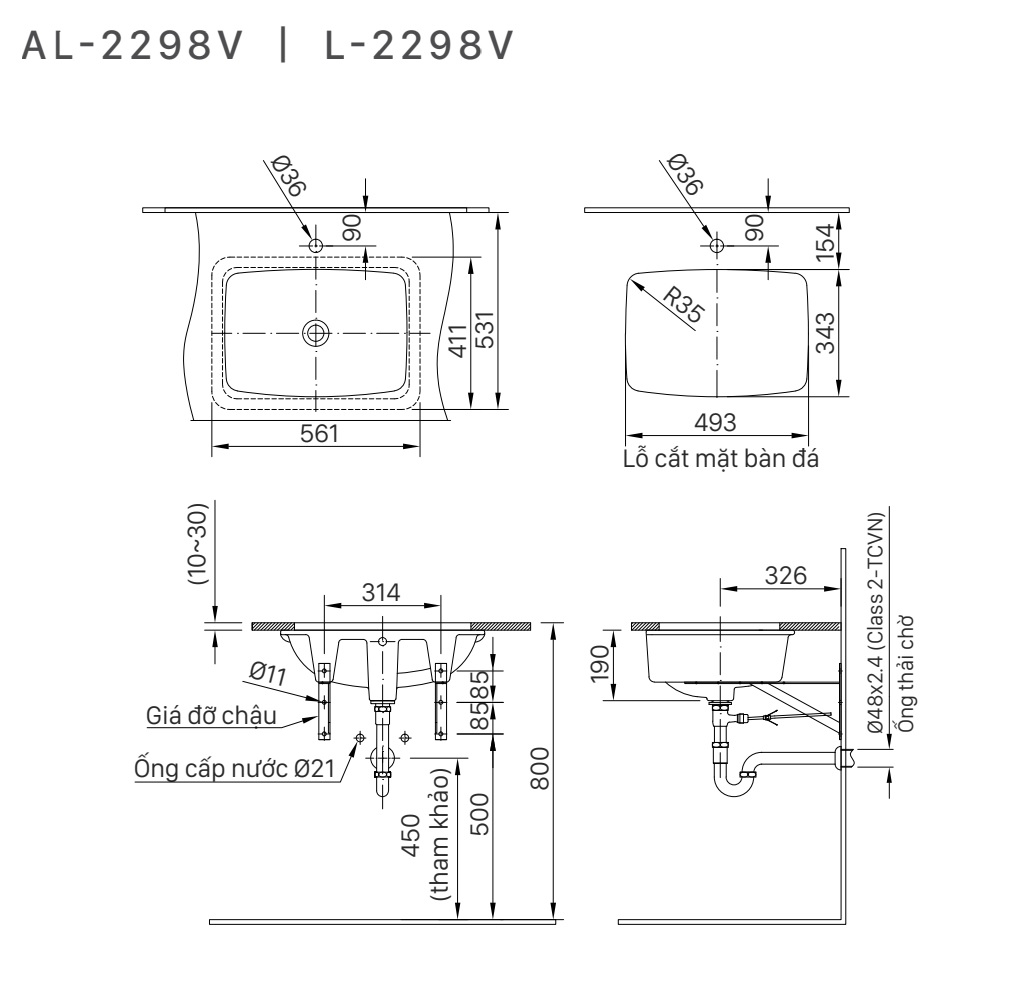 Bản vẽ kỹ thuật chậu rửa lavabo Inax L-2298V