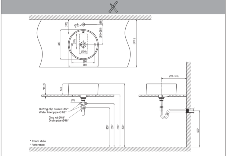 Bản vẽ kỹ thuật chậu lavabo INAX L-295V