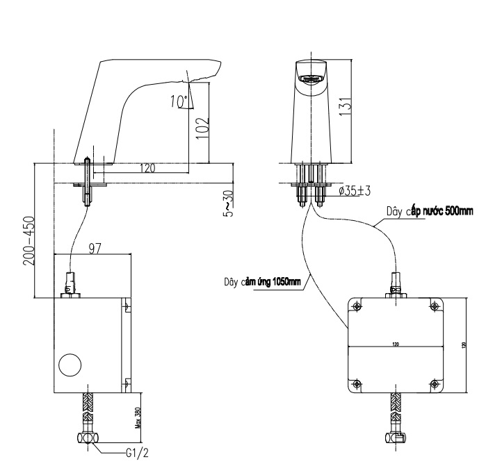 Bản vẽ kỹ thuật vòi cảm ứng Inax AMV-50B